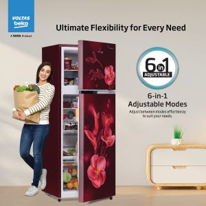 Voltas Beko Voltas Beko 268 L, 2 Star, Frost Free Double Door Refrigerator with 6 in 1 Adjustable Harvest Fresh Technology (RFF315D/WPV300RMWD, Moonlight Wine) Left View