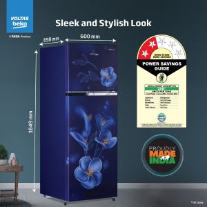 Voltas Beko Voltas Beko 268 L, 2 Star, Frost Free Double Door Refrigerator with 6 in 1 Adjustable Harvest Fresh Technology (RFF315D/WPV300RMBD, Moonlight Blue) Right View