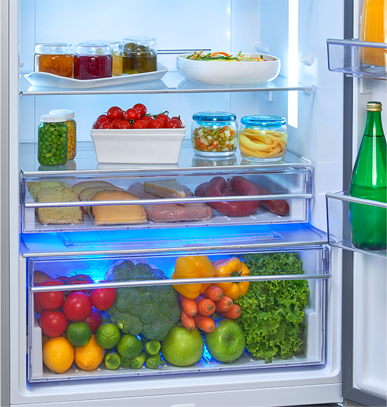 Voltas Beko Refrigerator Active Fresh Blue Light Technology Feature - Protects Vitamin C Intensity in Fruits and Vegetables